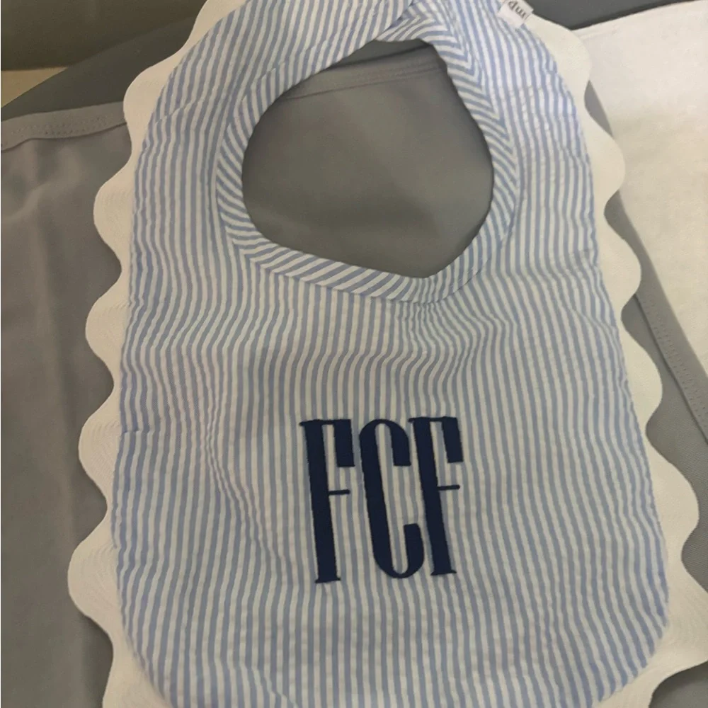 White and Blue Striped Baby Bib - FCF